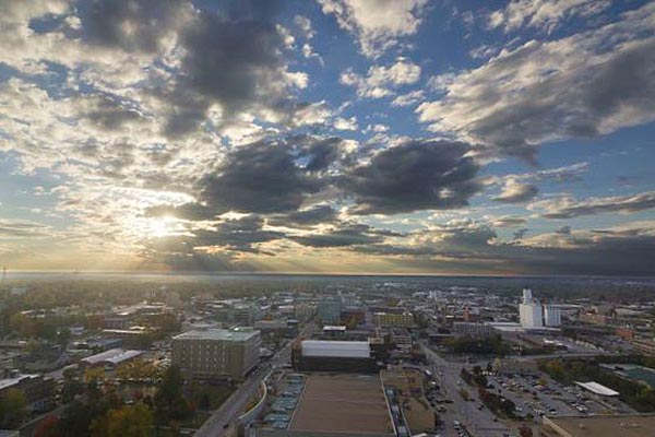 aerial view of Springfield Missouri downtown with beautiful sky